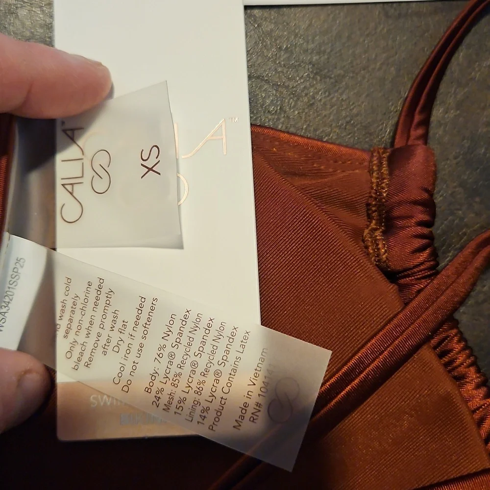CALIA Scrunched Tie Back Bikini Top: Red Brown Shine: NEW WITH TAGS: SIZE XS_7
